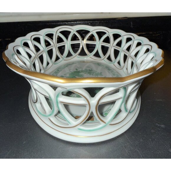 Herend Hungary Poisson Open Weave Bowl Reticulated Basket 7403 8.5" x 6" x 2.25" - Picture 14 of 16